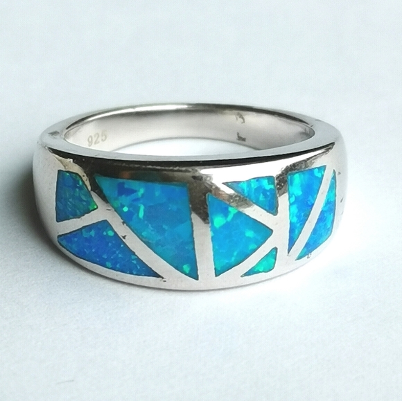New, Sterling Silver Blue Opal  Mosaic Ring sz 6 - Picture 6 of 9